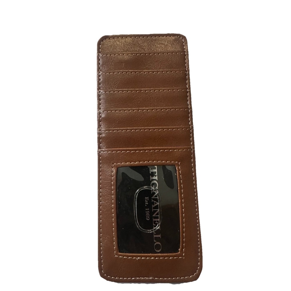 Tignanello Brown Leather Slim Card Holder ID Window *READ*